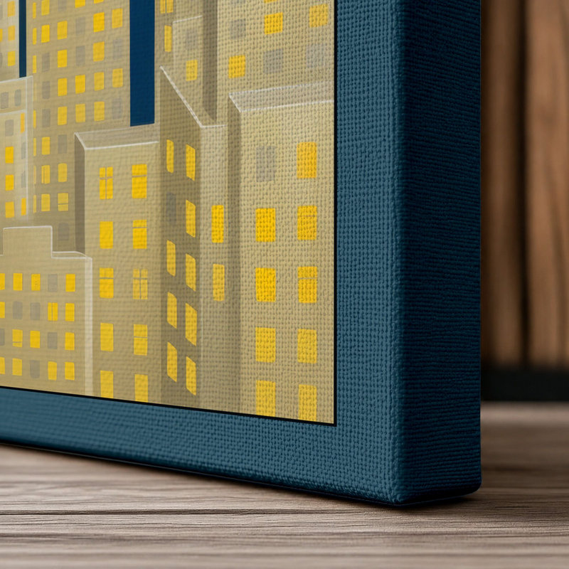 Nocturne Skyline Art Deco - Wrapped Canvas, 30x20 - 76.2 x 50.8 cm, Teal Border