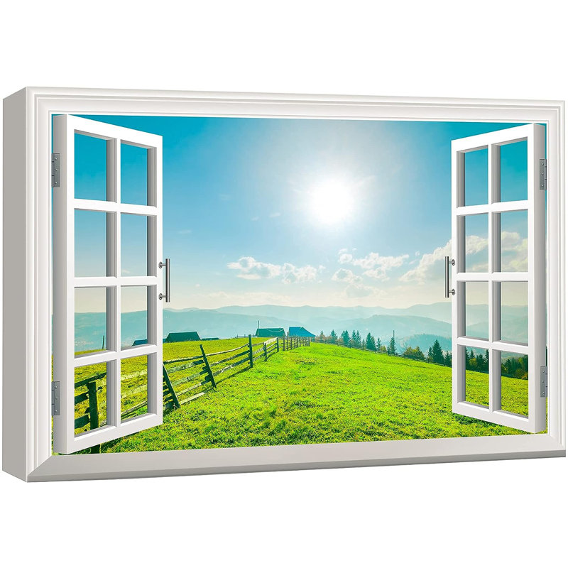 «Window View Landscape Green Forest Meadow Nature Wilderness», reproduction sur toile, H 24 po x l 36 po x P 1,5 po
