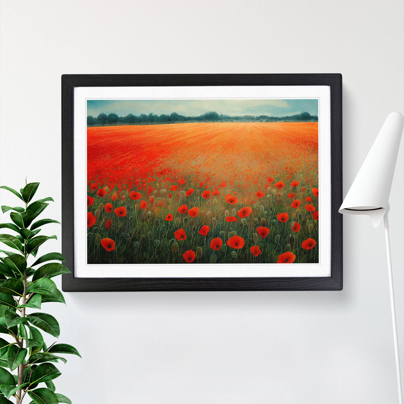Watercolour Poppy Field Vol.3 - Single Picture Frame Print, 34cm H x 46cm W, Black