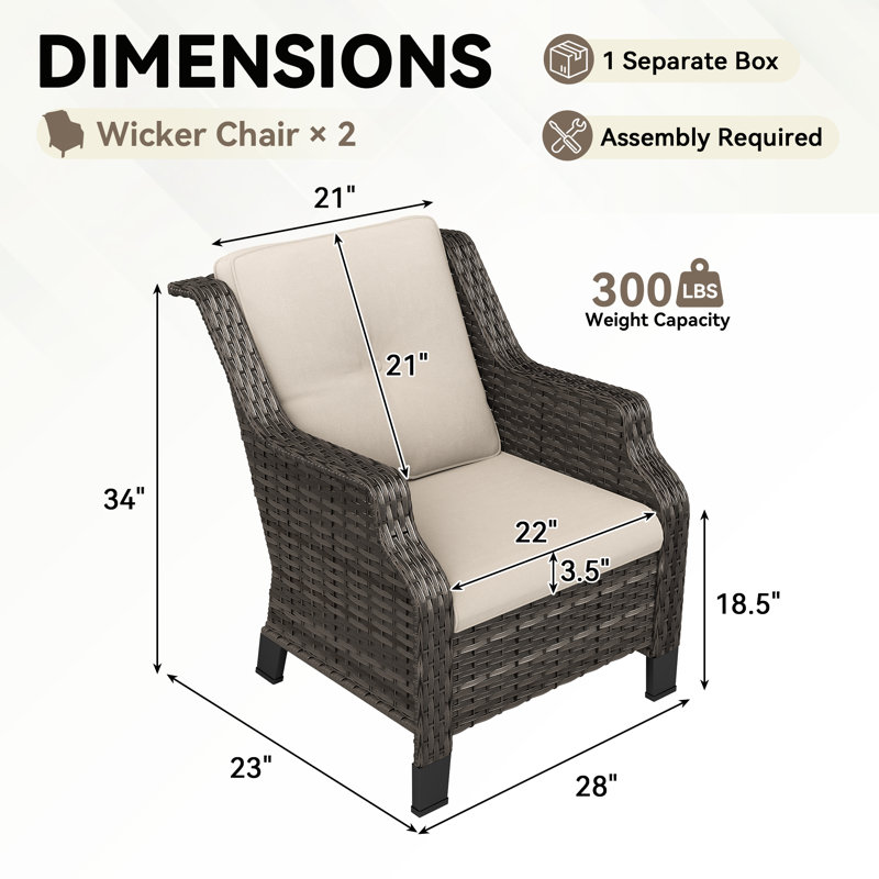 Chaise longue d'extérieur en osier avec coussins Winningham (ensemble de 2), Beige