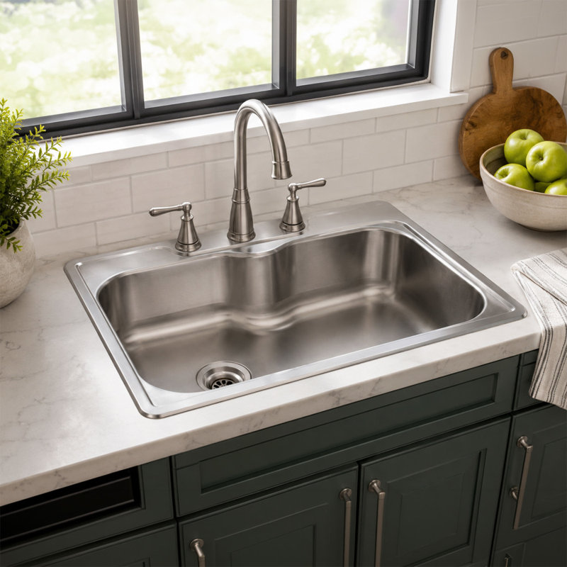 Stainless Steel Single Bowl Drop-In Kitchen Sink with Faucet Hole, 3 hole