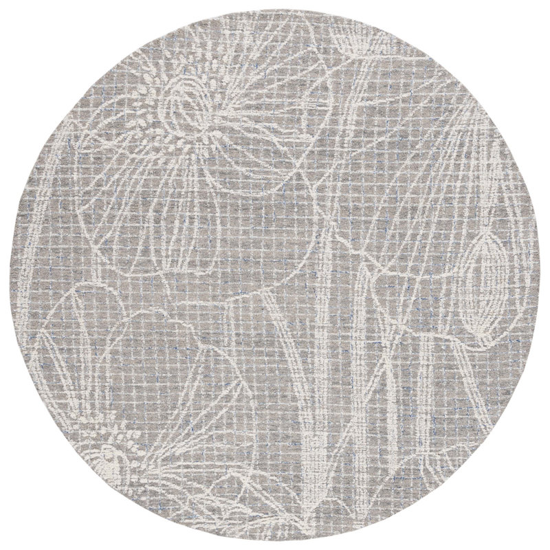 Hayan Hand Tufted Wool/Cotton Floral Rug in Beige/Ivory, Round 6'