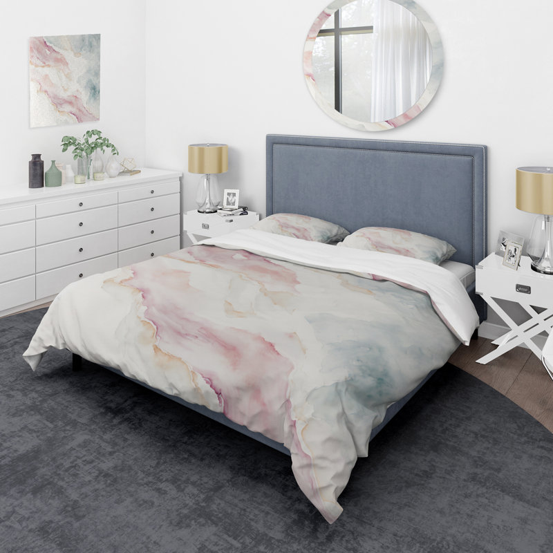 Mystery Of The Waves In Elevated Blush II - Ensemble de housse de couette abstrait - Microfibre de polyester