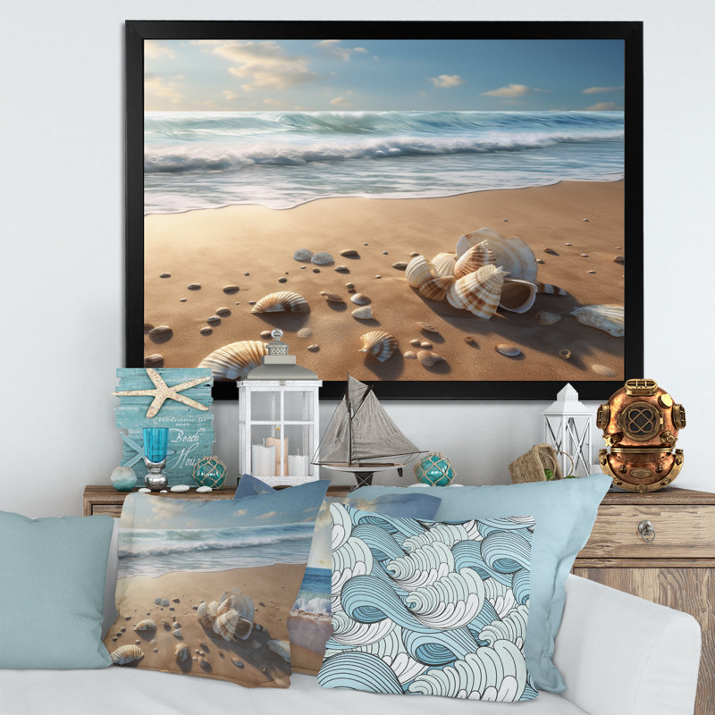 Seaside Seashell Treasures I - impression, H 30 po x l 40 po x P 1,5 po, Cadre photo noir