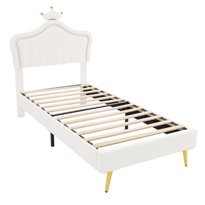 Upholstered Bed With Led Adjustable Crown Shape Headboard