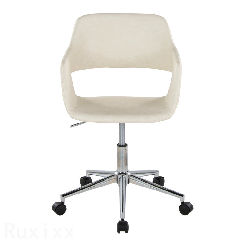 Chrome Metal & Cream Faux Leather Contemporary Task Office Chair, Cream, Chrome