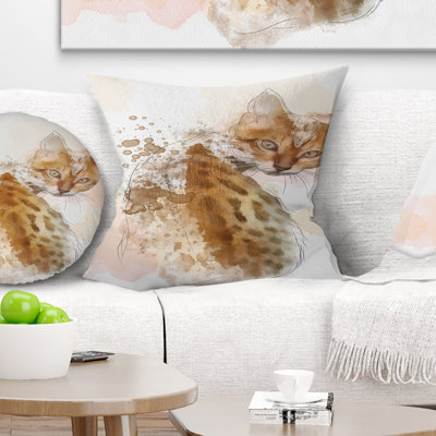 Joli croquis de chat avec des taches brunes - Coussin imprimé animal