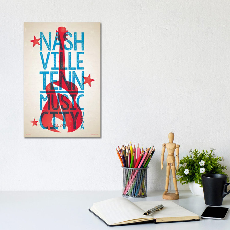 Affiche de style typographique Nashville par Jim Zahniser-impression d’art graphique, Pas de tapis, Toile tendue