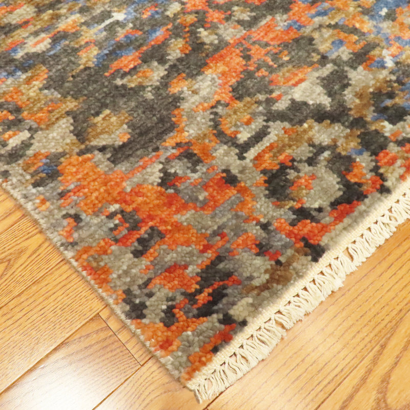 Shangri-La Hand Knotted Wool Area Rug in Blue/Coral/Silver/Black, Rectangle 2' x 3'