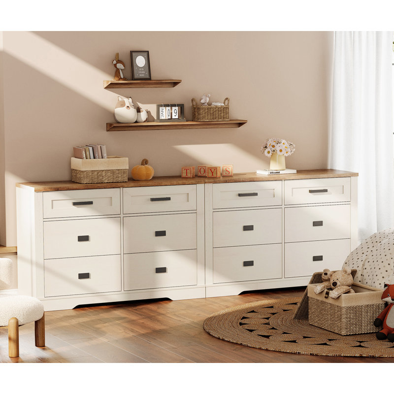 Ensemble de 2 commodes en bois 6 tiroirs Glenford, Blanc