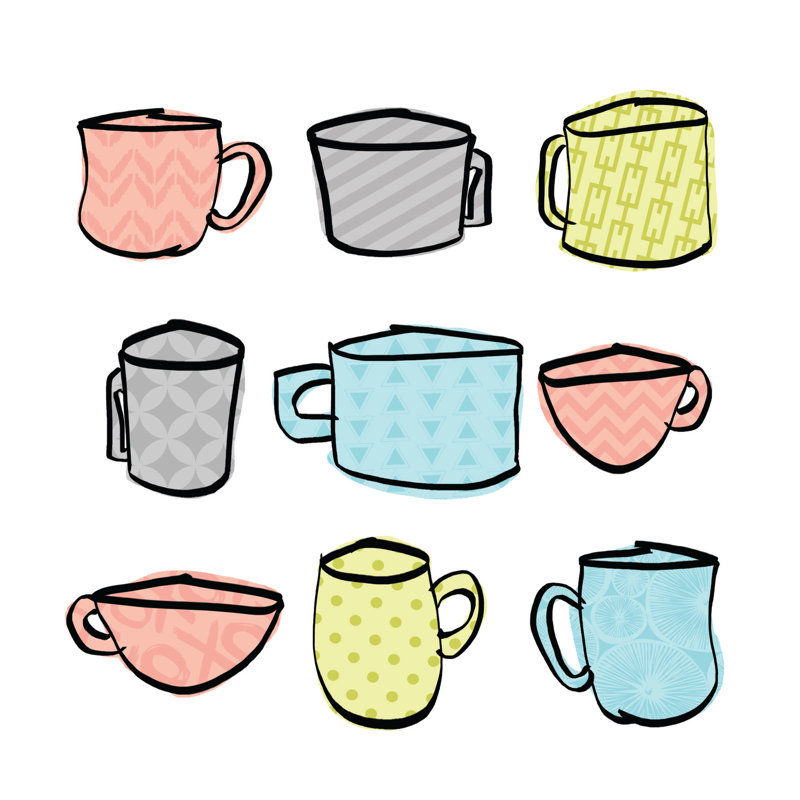 Coffee Cups - Wrapped Canvas Painting, 51cm H x 51cm W x 3.8cm D