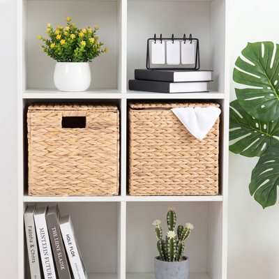Storage Basket with Lid Foldable Handwoven Water Hyacinth Laundry Cubes Organizer Baskets for organizing,12x12