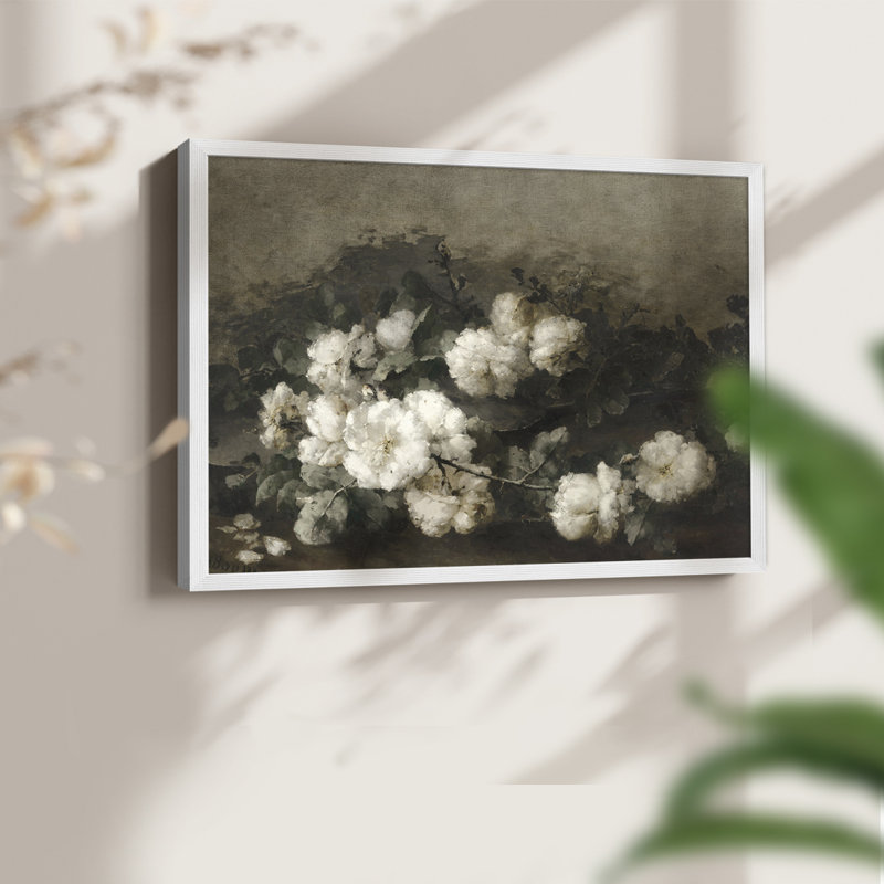 Motif floral rétro - impression encadrée, H 11 po x l 14 po, Blanc