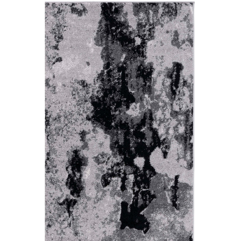 Leonaldo Abstract Machine Made Power Loom Polypropylene Area Rug in Gray/Black, Runner 2'6" x 6'