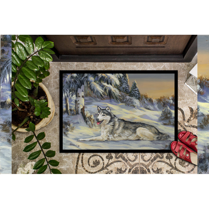 Guerrie Non-Slip Outdoor Doormat, Siberian Husky Winterscape
