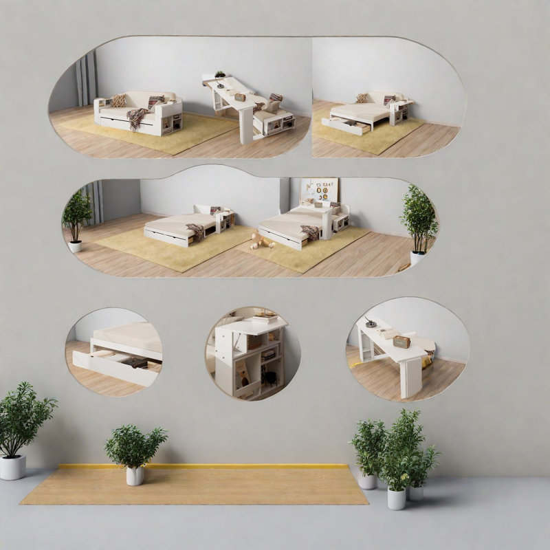 Lit de jour en bois peu encombrant avec bureau extensible pour maison moderne