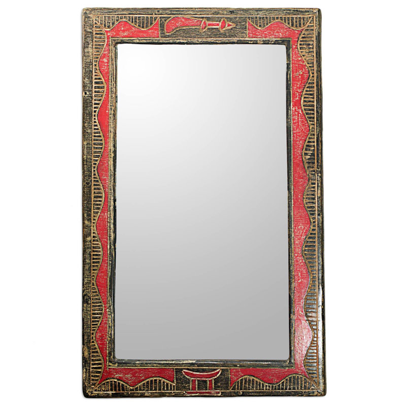 Solid Wood Flat Wall Mirror with Hooks