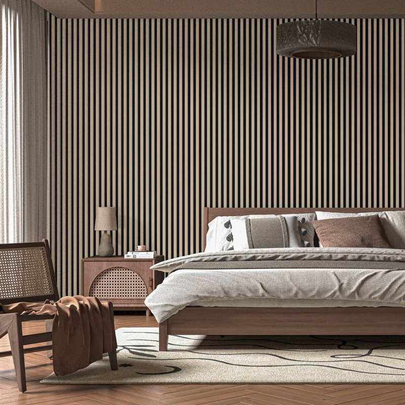 2Pcs 16''x104'' Wood Look Acoustic Wall Paneling,3D Sound proof Slat Wall Panels for Interior Wall Decor（23 sq.ft./Case）, Oak