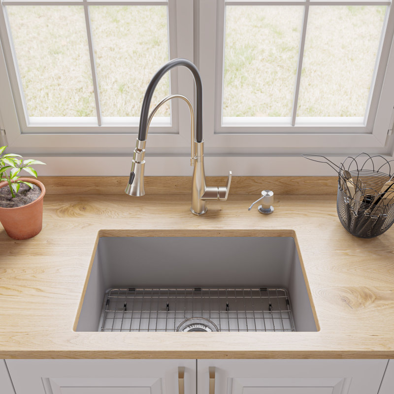 26.75'' L Single Bowl Fireclay Kitchen Sink, Gray Matte