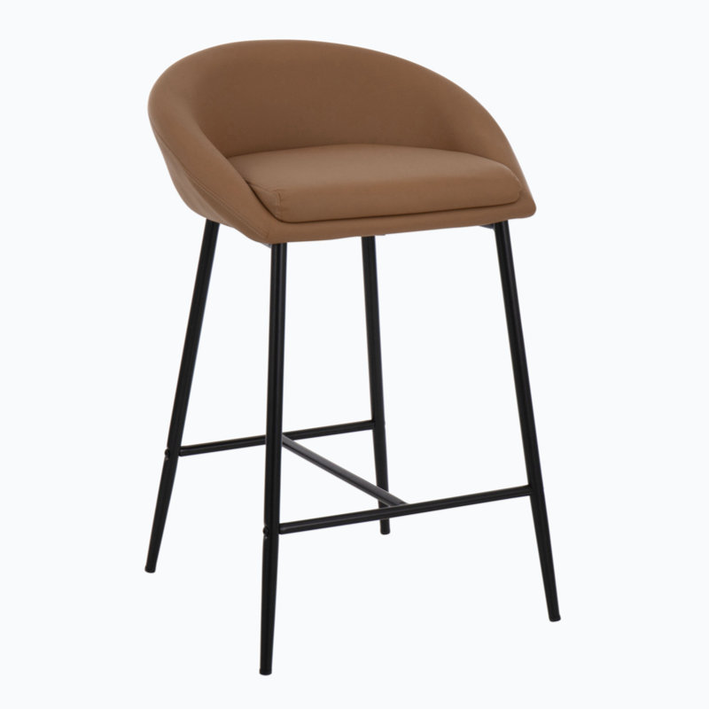Glam Upholstered Counter Stool with Metal Frame