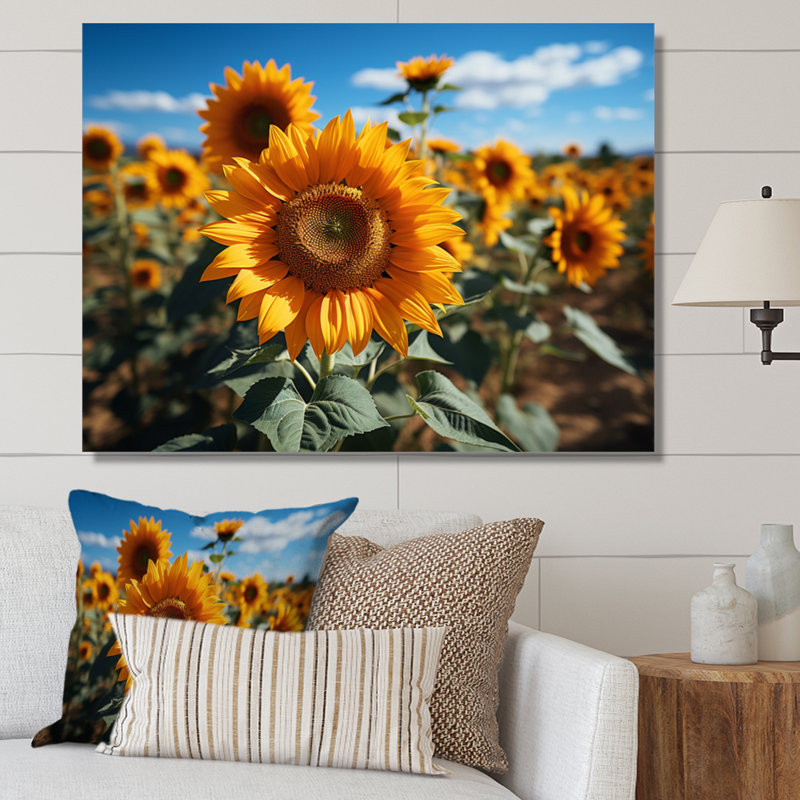 Tournesols jaune champ vibrant II, H 24 po x l 32 po x P 1 po, Toile tendue