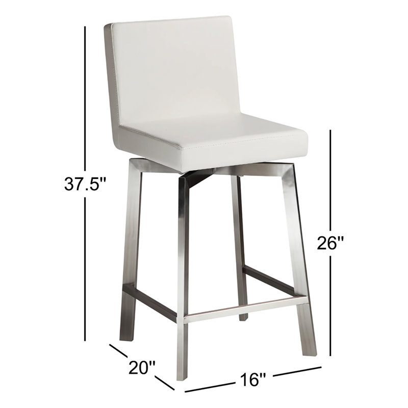 Giro 26" Swivel Bar Stool with Cushion, White, Counter Stool (26" Seat Height)