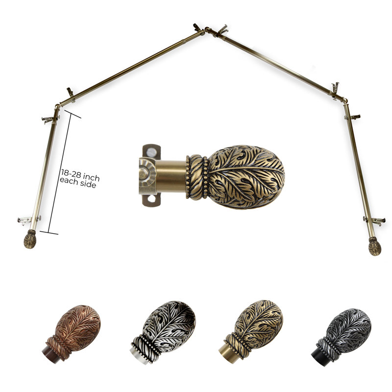 Tringle à rideaux simple à baie vitrée ajustable de 0,81 po à 0,81 po Miah, Laiton antique, 18 po à 28 po (chaque côté)