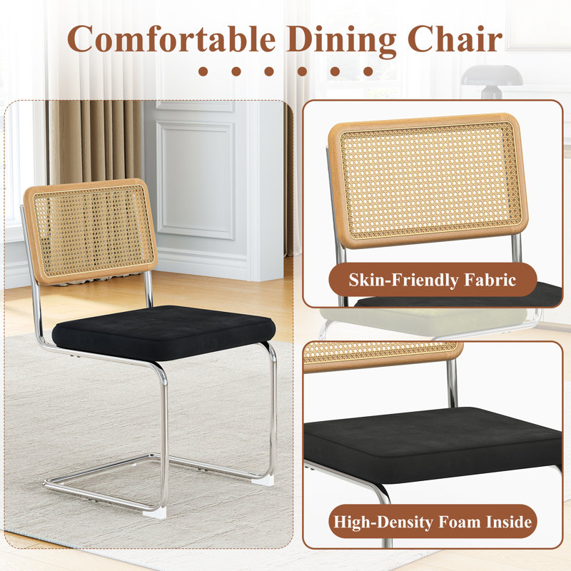 5-Piece Round Glass Dining Set, 36" Tempered Glass Top With Mirror Stainless Steel Base, 2 C-Frame Rattan Chairs, Black