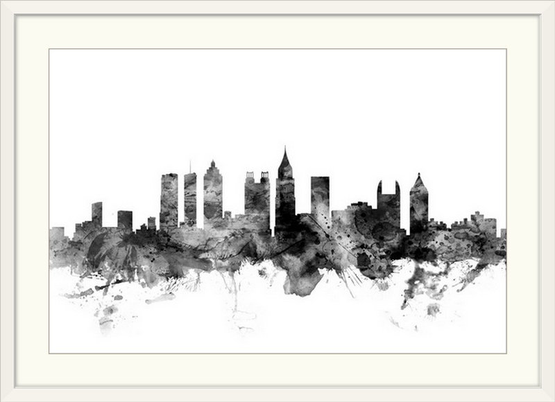 «Atlanta Georgia Skyline» par Francy, impression, Cadre blanc, H 20 po x l 26 po x P 1 po