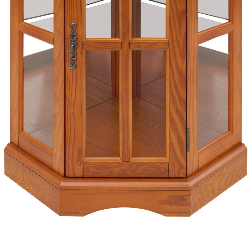 5-shelf Corner Cabinet With Lighting And Display Function 5 Shelves, Oak