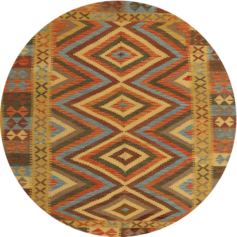 Tapis gris/rouge/crème contemporaine, Rond 7 pi