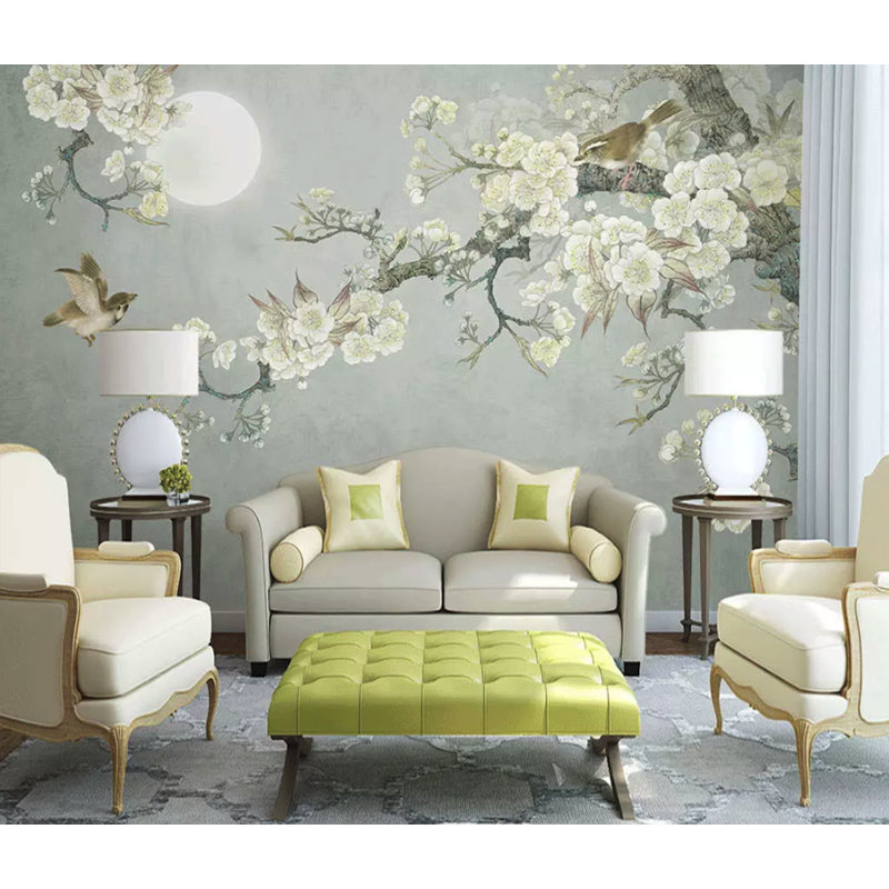 Floral Plum Blossom Nightscape 6.25' L x 112" W Paintable Wall Mural, 6.25' L x 9.33' W