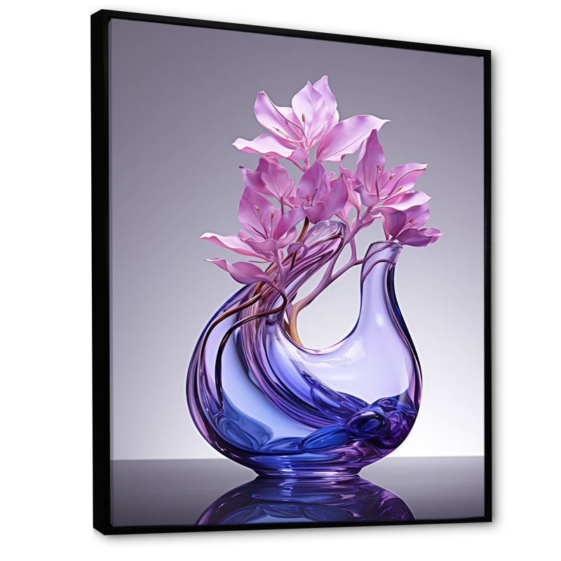 «Flower Lilac Luminance Vase I», art mural sur toile lilas, H 20 po x l 12 po x P 1 po, Cadre flottant noir