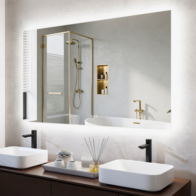 Modern ETL Certified LED Frameless Backlit Anti-Fog Dimmable Tempred 3-colour Temperatures Rectangular Vanity Mirror For Bathroom