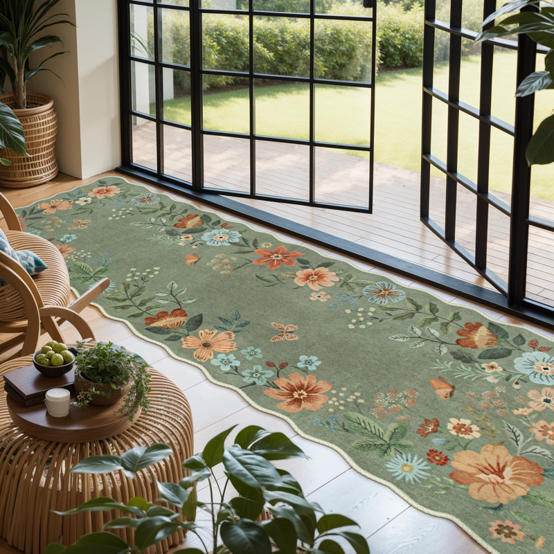 Tapis de couloir floral lavable, tapis de couloir doux antidérapant 2 pi 6 po x 8 pi, tapis de cuisine Boho