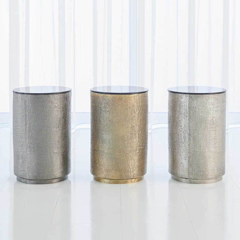 Hemp Etched Barrel Table, Black Nickel