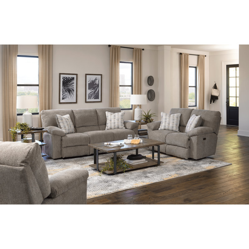 Upholstered 60'' Reclining Loveseat, Gray Polyester