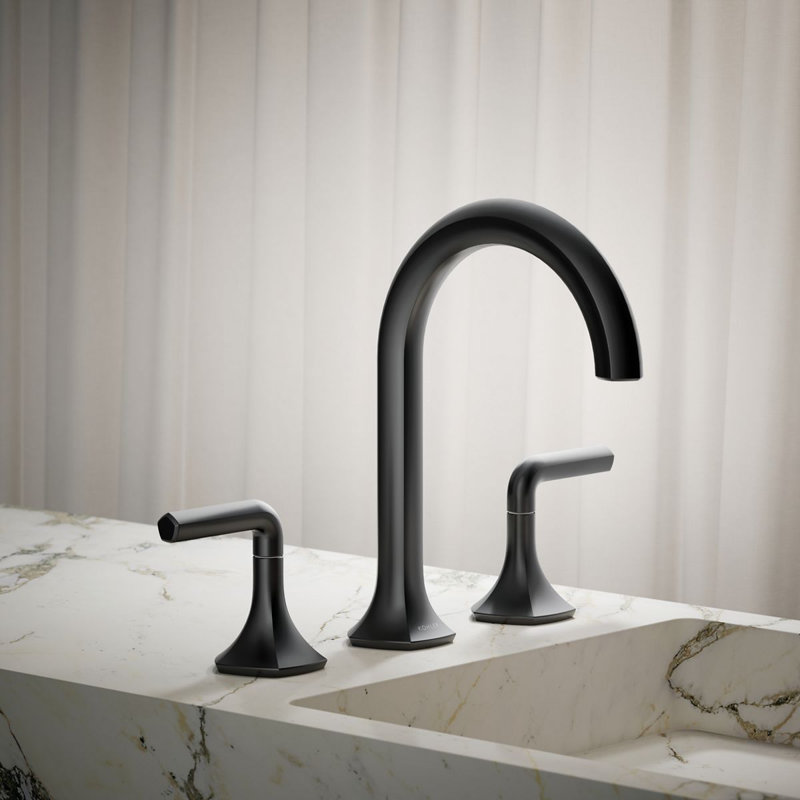 Occasion Sink with Cane Design Single Hole Faucet Bathroom Faucet with Drain Assembly, Matte Black