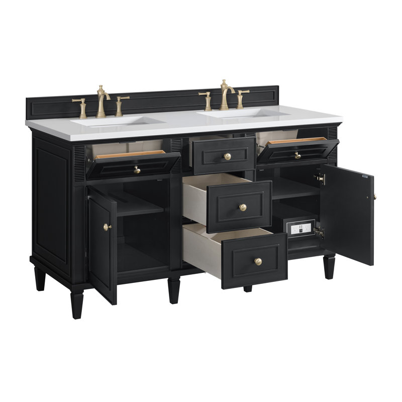 Lorelai 60'' W Double Vanity, Black Onyx, White Zeus, 8" Widespread