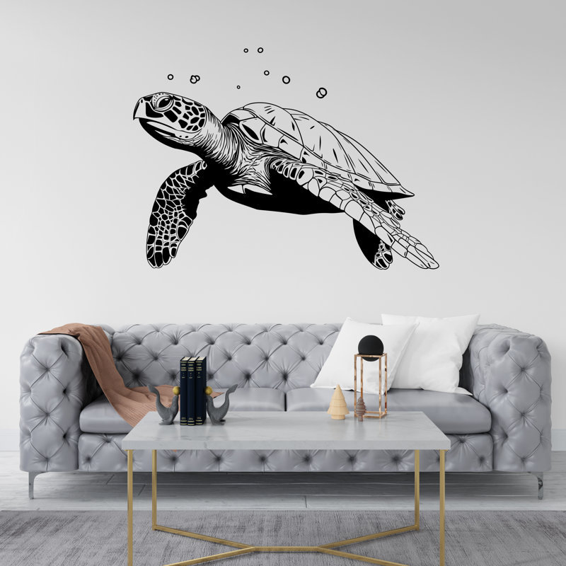Adhésif mural tortue de mer, art mural tortue, Bleu glacier, H 44 po x l 61 po