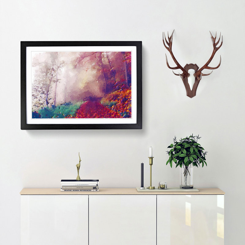 Forest Pathway in Abstract - Picture Frame Graphic Art Print, 48cm H x 65cm W x 2cm D, Black Framed