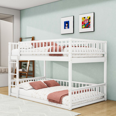 Queen Over Queen Bunk Bed With Detachable Design And Ladder
