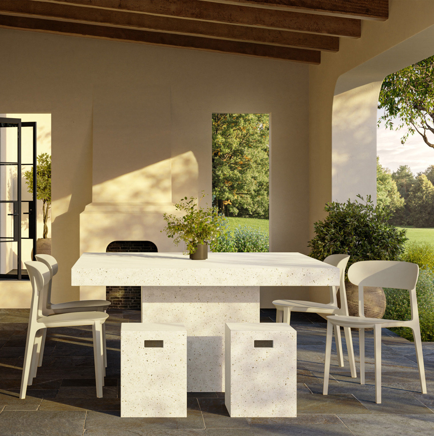 Janicka Stackable Patio Side Chair, Beige