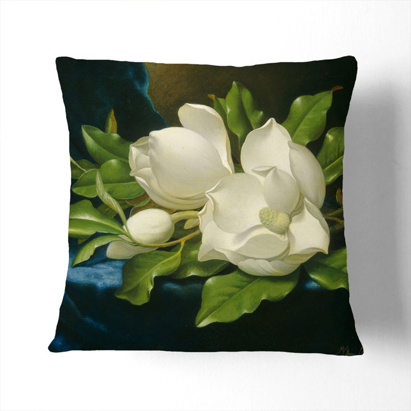 Giant Magnolias On Blue Velvet Square Throw Cushion, 55cm H x 55cm W x 20cm D