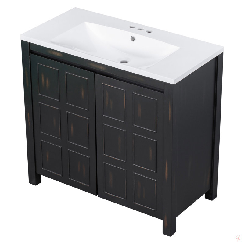 Organisateur de meuble-lavabo 36 po avec lavabo, ensemble d'armoire combiné, armoire de rangement pour salle de bain, Noir