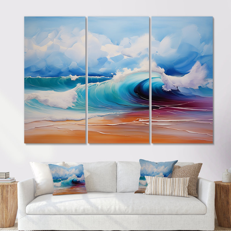 «Vibrant Beach Waves 5» - art mural vagues côtières, Toile tendue, H 40 po x l 61 po x P 1 po