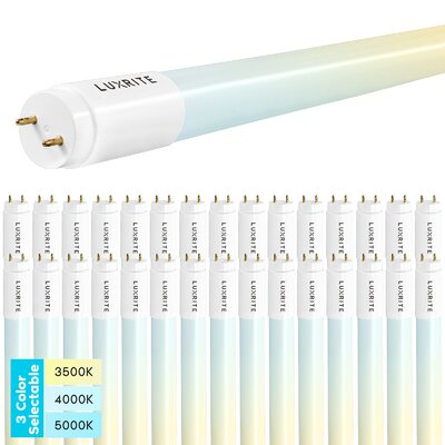 18 Watt (32 Watt Equivalent), T8 LED Tube Light, Color Selectable CCT, Type A+B, G13/Bi-pin Base -  Luxrite, LR34235-30PK