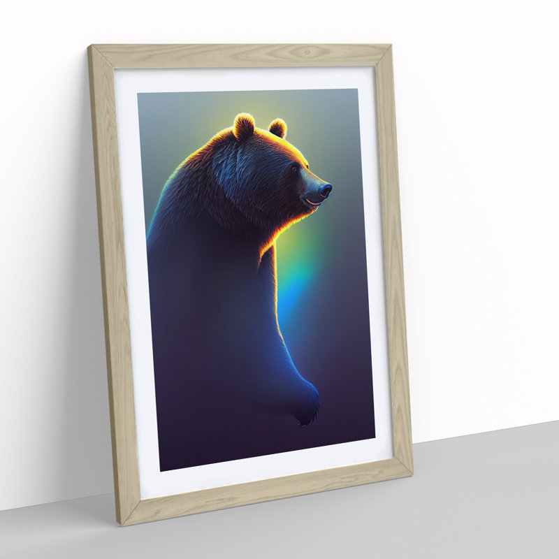 Futuristic Bear - Single Picture Frame Print, Oak, 34cm H x 25cm W x 2cm D