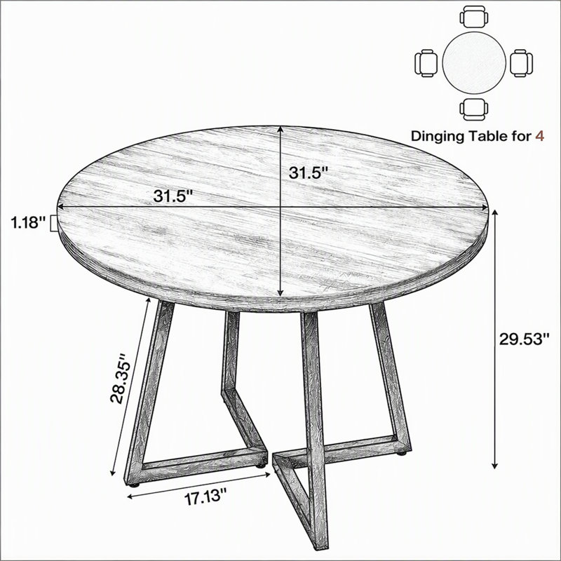 31.5" Dining Table, Industrial Kitchen Dinner Table with Metal Base
