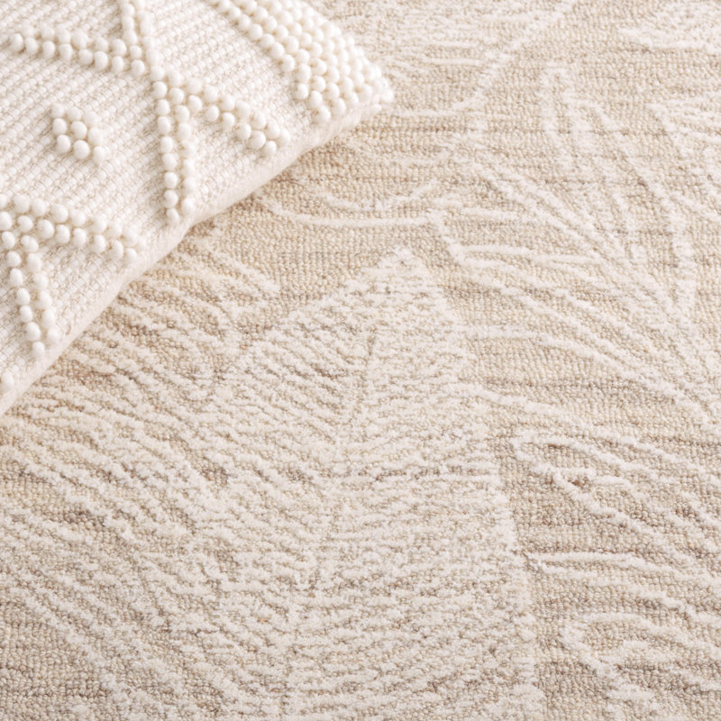 Tapis floral ivoire / beige en laine / coton touffeté à la main Ballari, Rectangle 5 pi x 8 pi